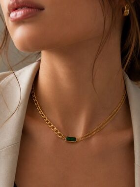 18K Gold Plated Emerald Green Pendant Chain Necklace